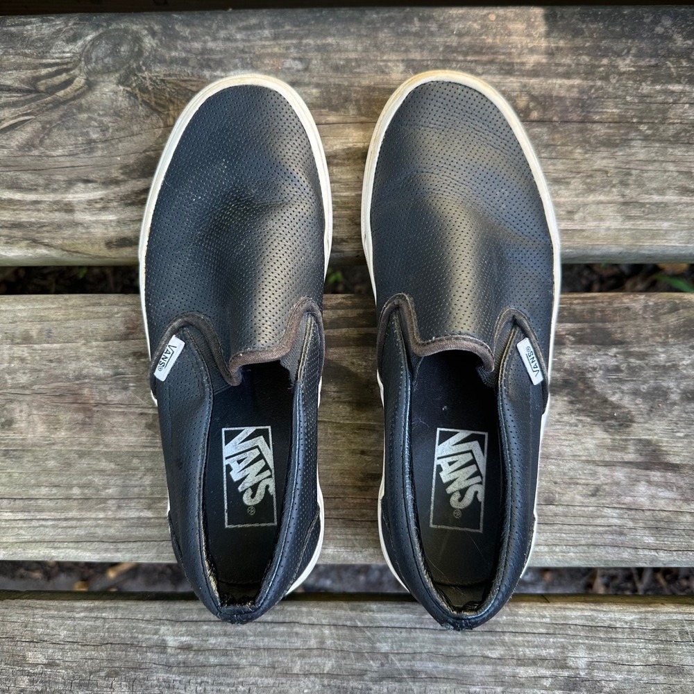 Vans Classic Slip On Leather Perforated Black‎ Sneakers Women's Size 7.5 Men's 6